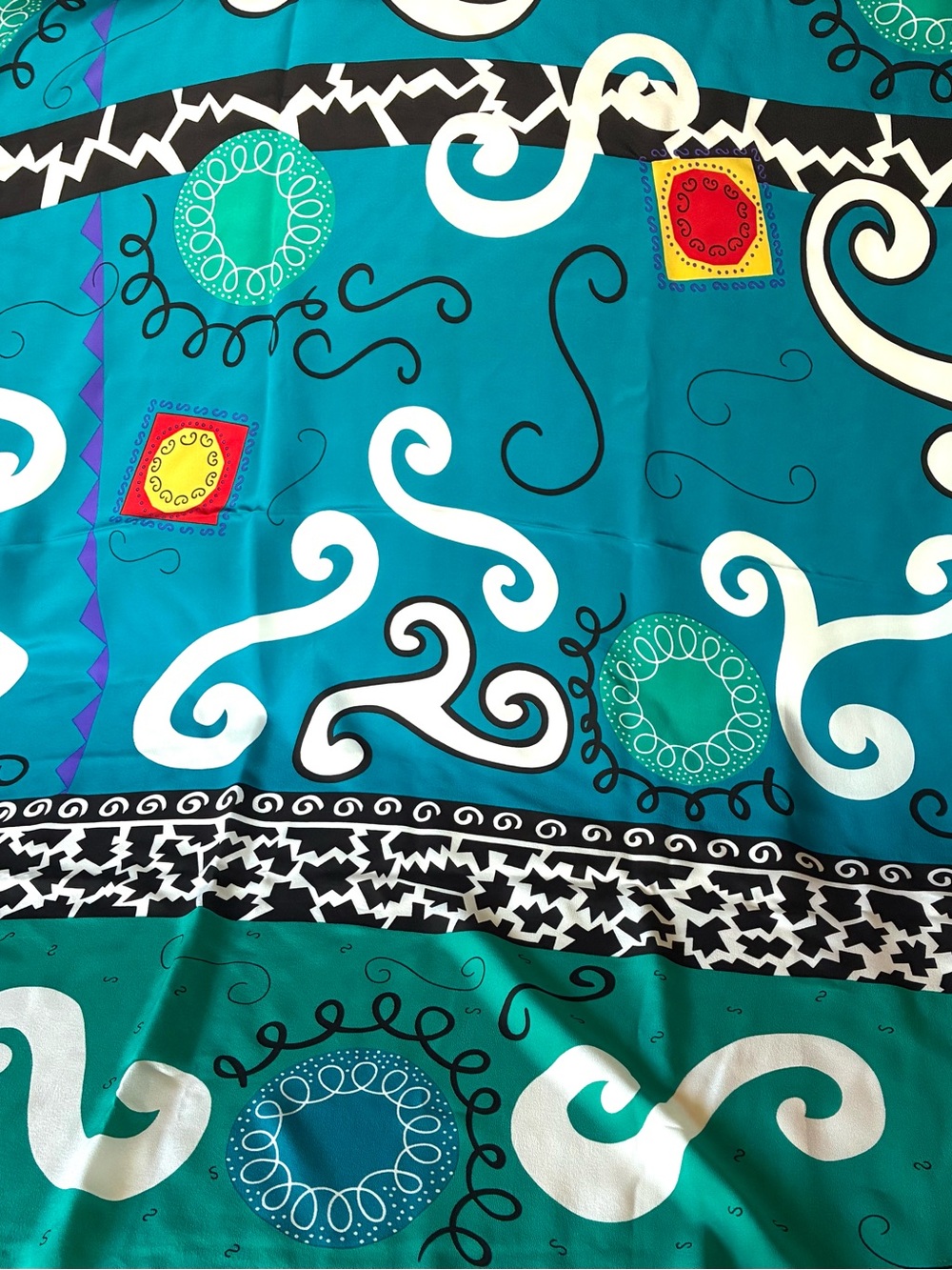 Made in Italy 42” Square Scarf Teal Abstract Geometric Statement Wrap